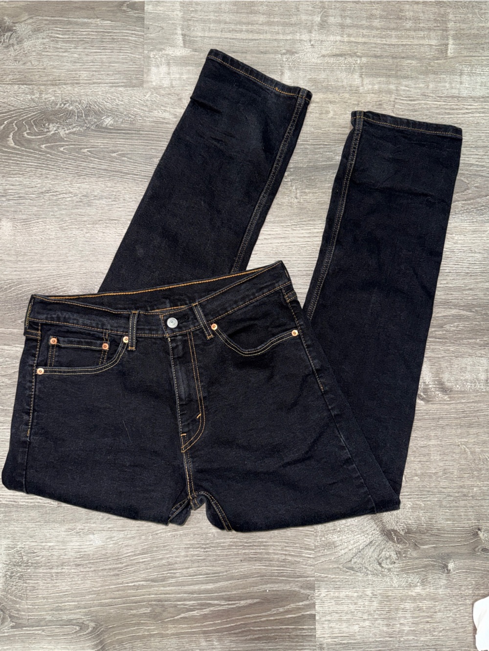 Levi's 505 Blue Black Denim Jeans with Contrast Stitching